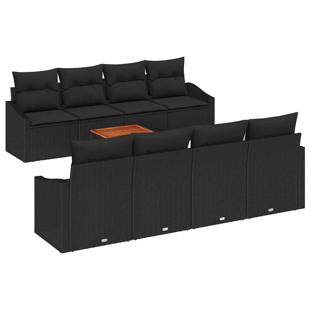 Gartensofa-set 9 stk. Schwarz Poly-Rattan