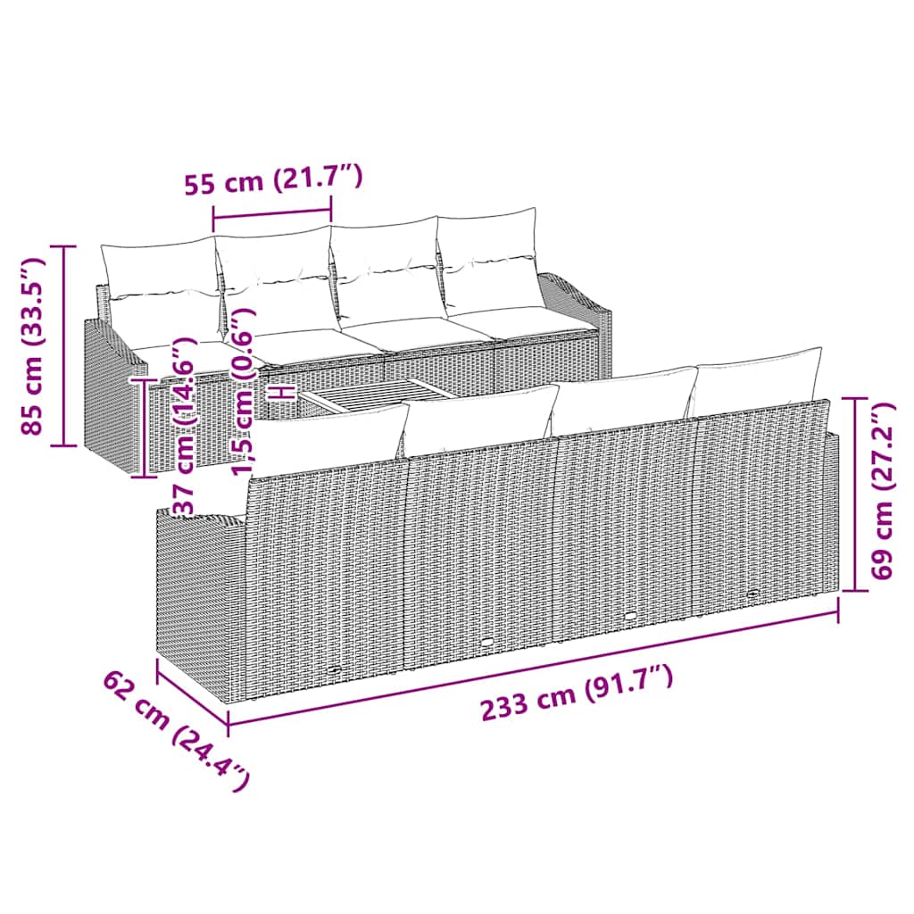 Gartensofa-set 9 stk. Schwarz Poly-Rattan