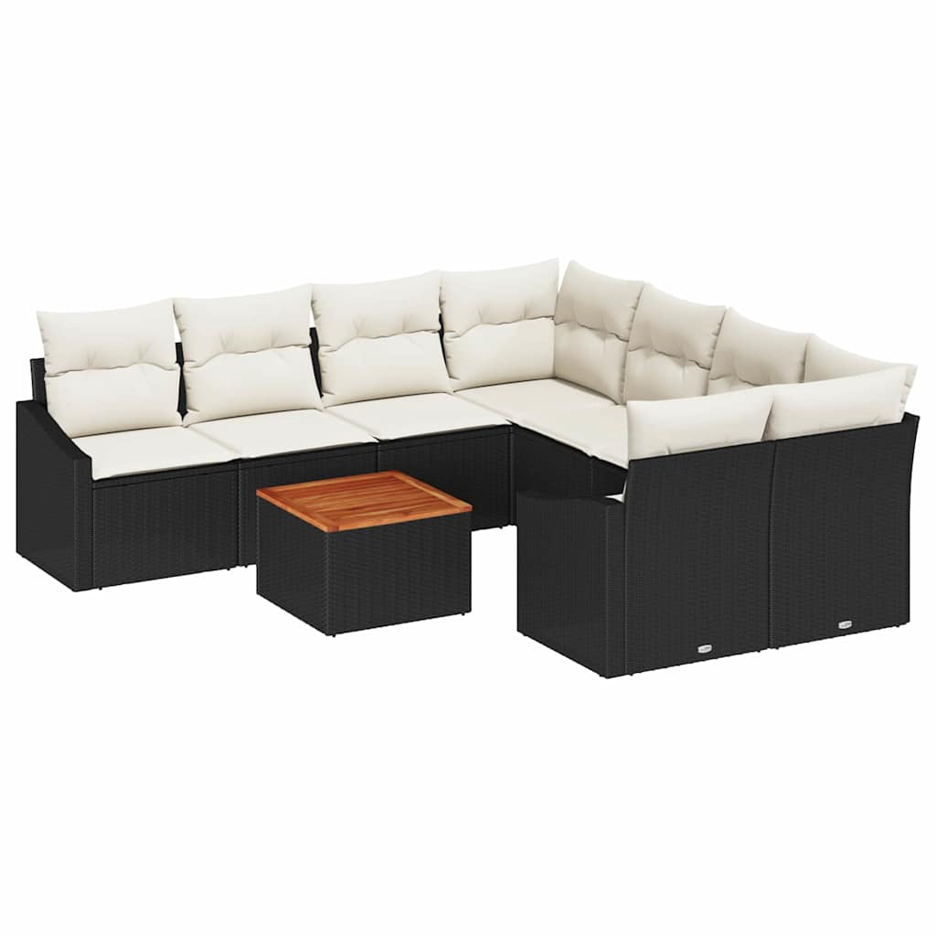 Gartensofa-set 9 stk. Schwarz und Creme Poly-Rattan