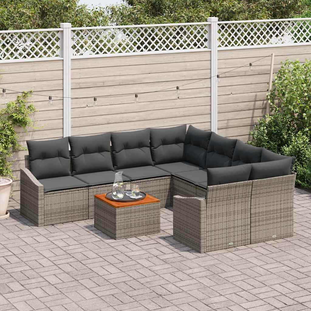 Gartensofa-set 9 stk. Grau Poly-Rattan