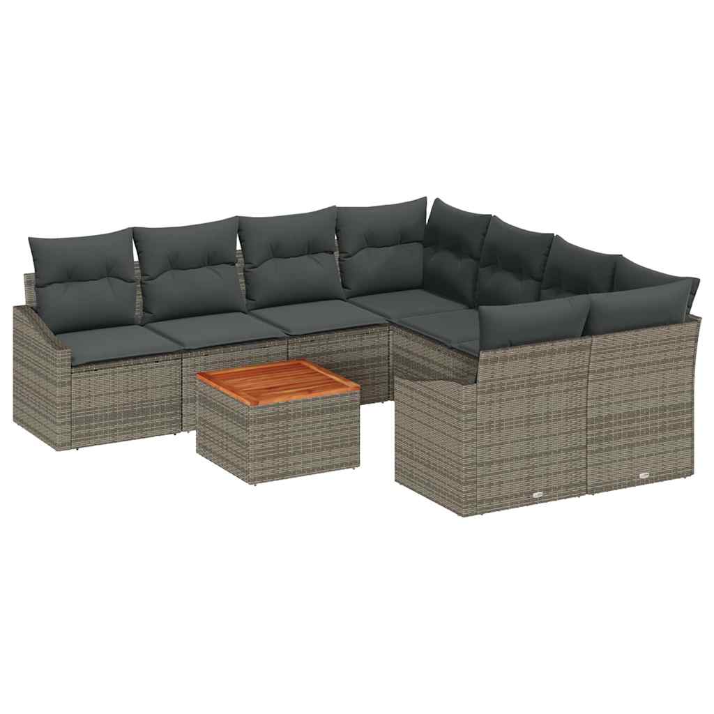 Gartensofa-set 9 stk. Grau Poly-Rattan