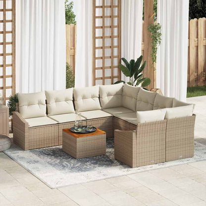 Gartensofa-set 9 stk. Beige und Creme Poly-Rattan