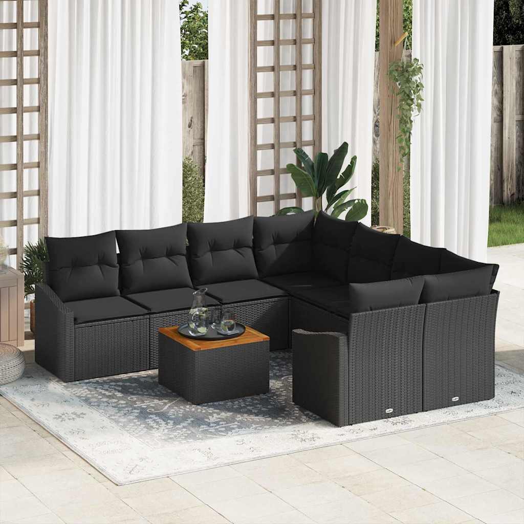 Gartensofa-set 9 stk. Schwarz Poly-Rattan