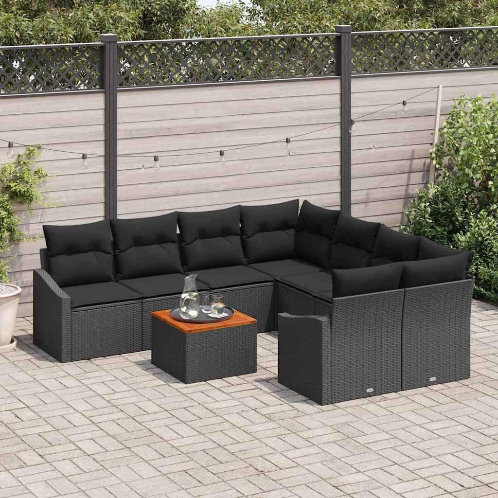 Gartensofa-set 9 stk. Schwarz Poly-Rattan