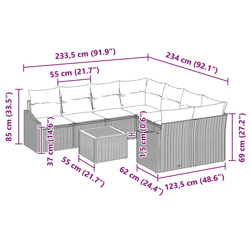 Gartensofa-set 9 stk. Schwarz Poly-Rattan