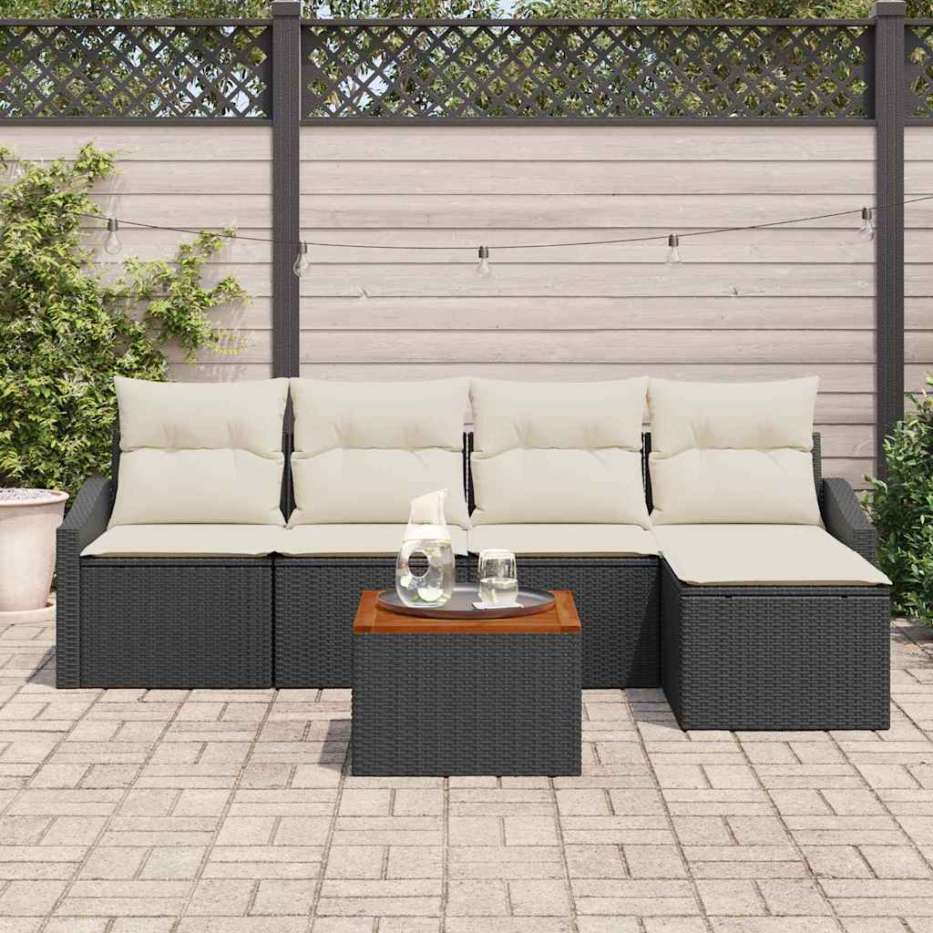 Gartensofa-set 6 Stk. Schwarz und Creme Poly-Rattan