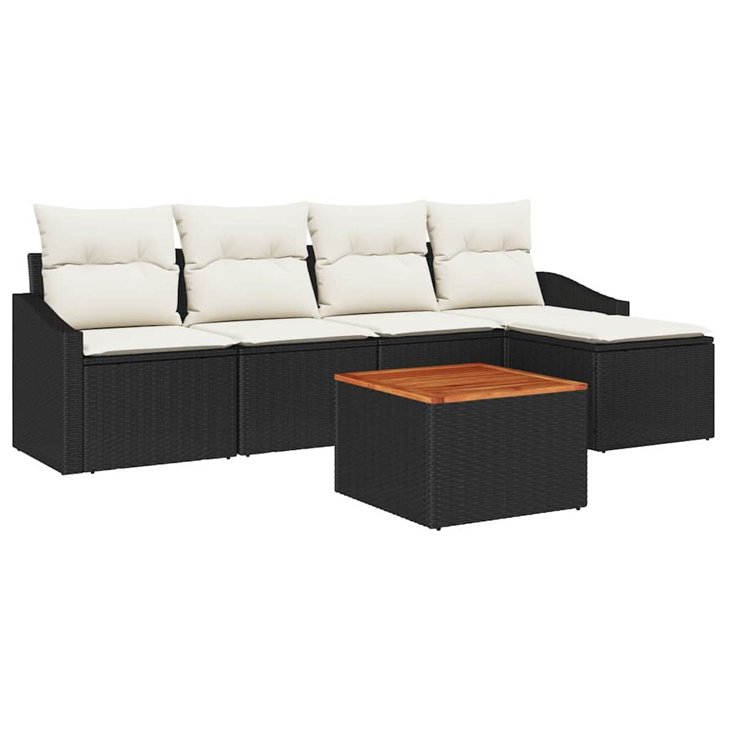 Gartensofa-set 6 Stk. Schwarz und Creme Poly-Rattan