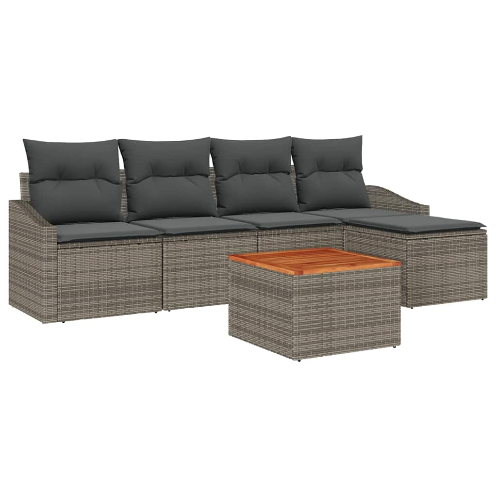 Gartensofa-set 6 stk. Grau Poly-Rattan