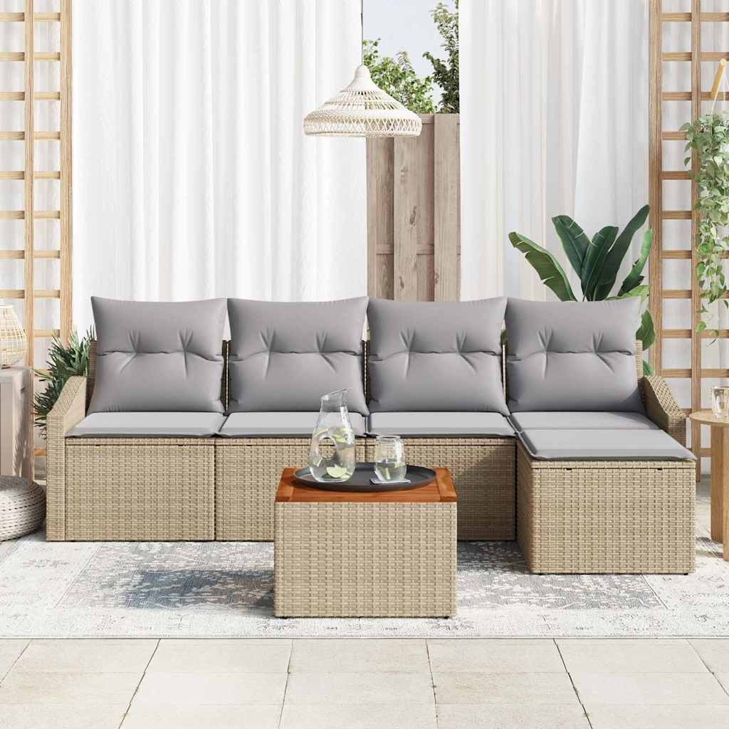 Gartensofa-set 6 pcs Beige und Hellgrau Poly-Rattan