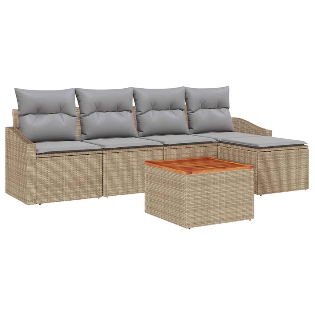Gartensofa-set 6 pcs Beige und Hellgrau Poly-Rattan