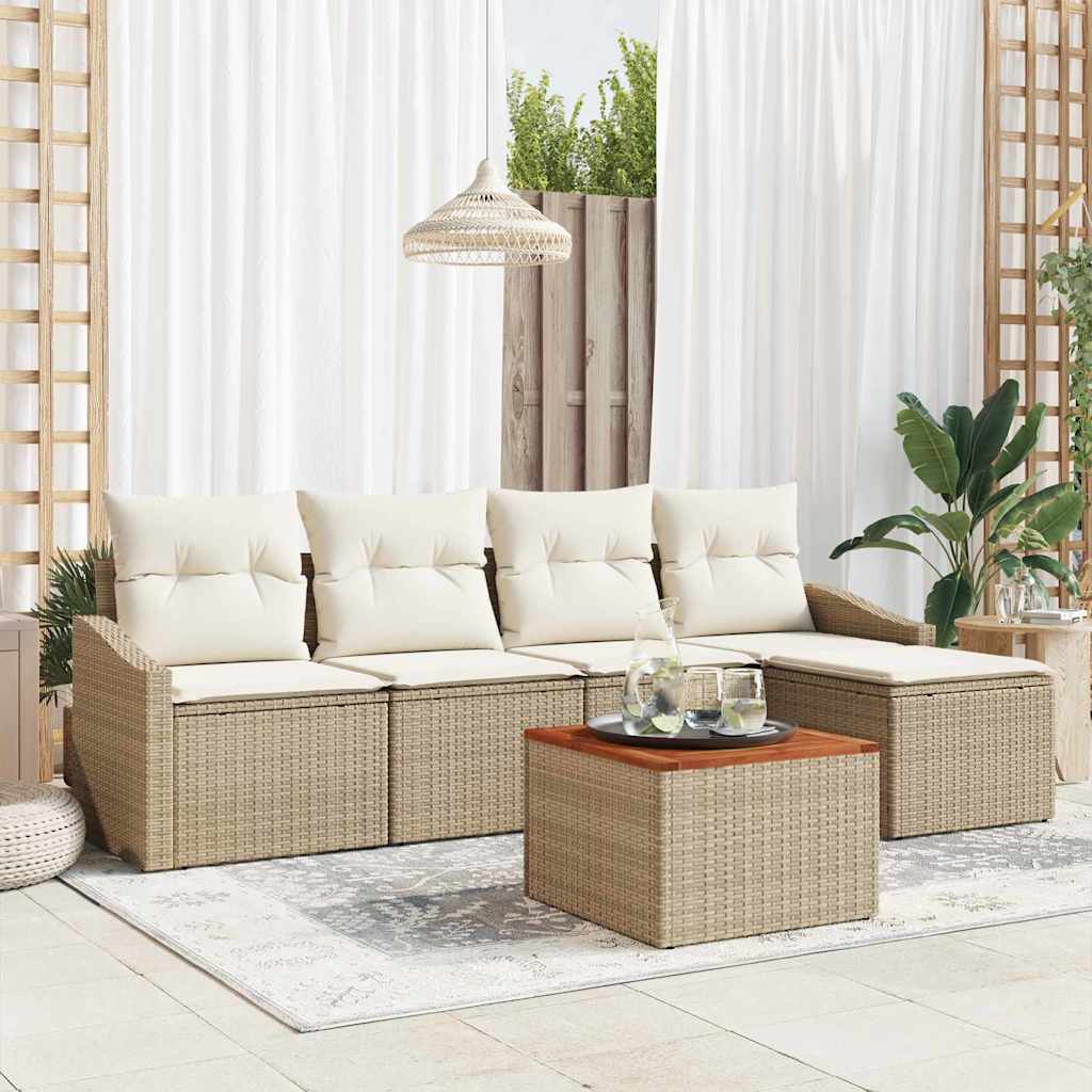 Gartensofa-set 6 stk. Beige und Creme Poly-Rattan