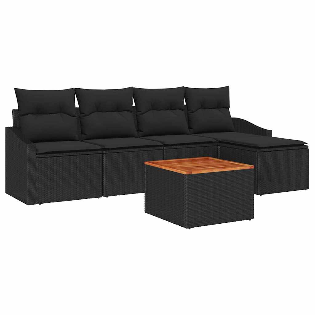 Gartensofa-set 6 stk. Schwarz Poly-Rattan