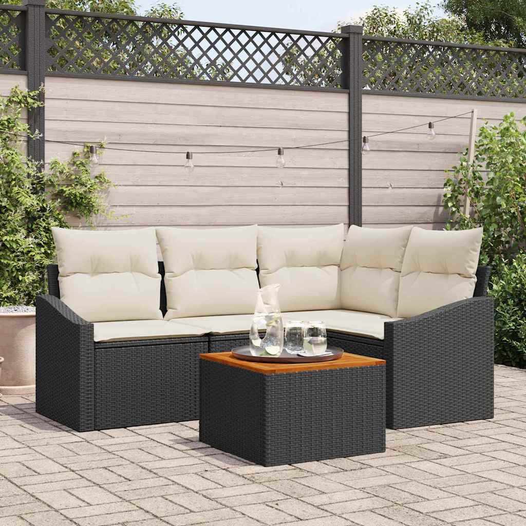 Gartensofa-set 5 stk. Schwarz und Creme Poly-Rattan