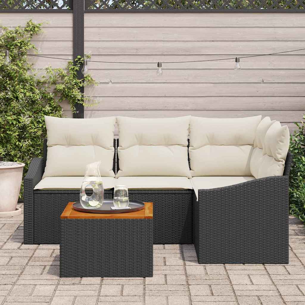 Gartensofa-set 5 stk. Schwarz und Creme Poly-Rattan