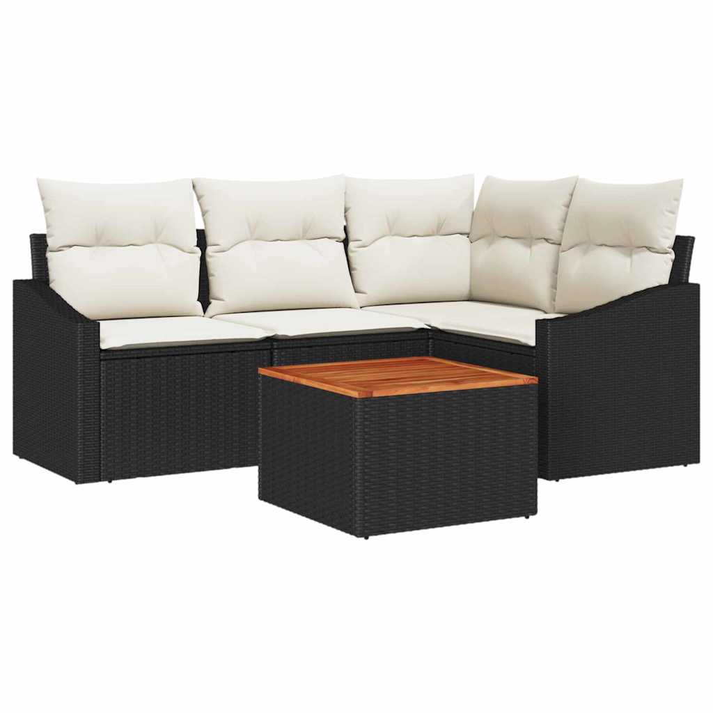 Gartensofa-set 5 stk. Schwarz und Creme Poly-Rattan