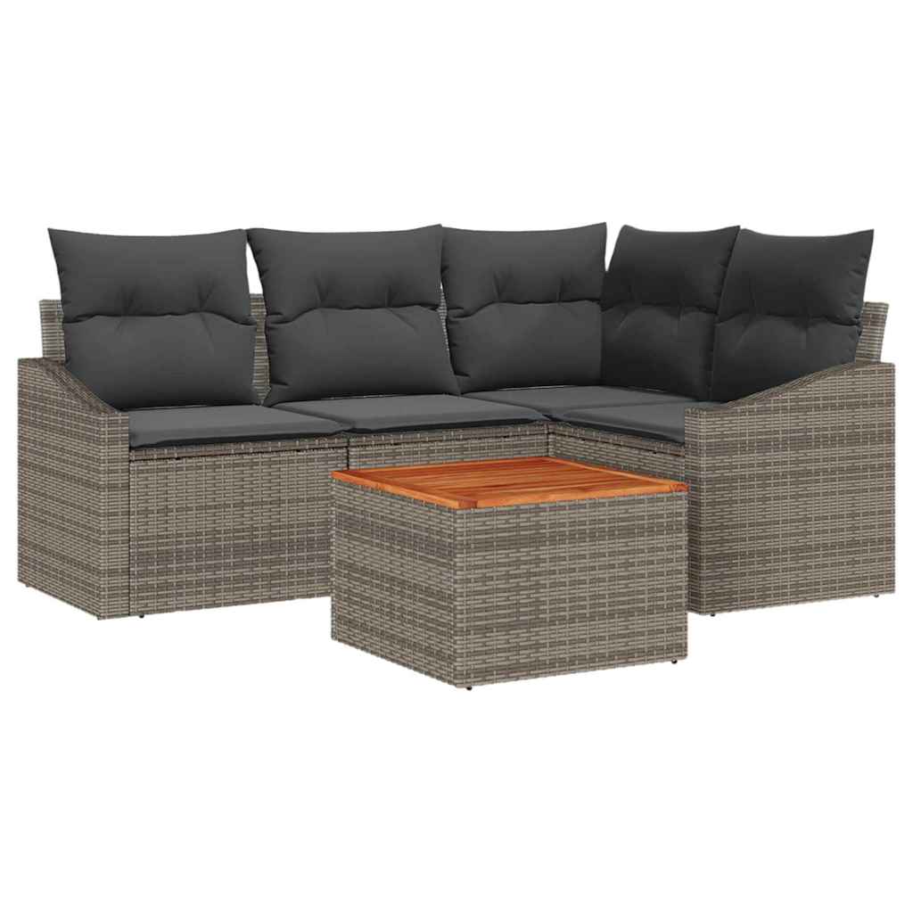 Gartensofa-set 5 Stk. Grau Poly-Rattan