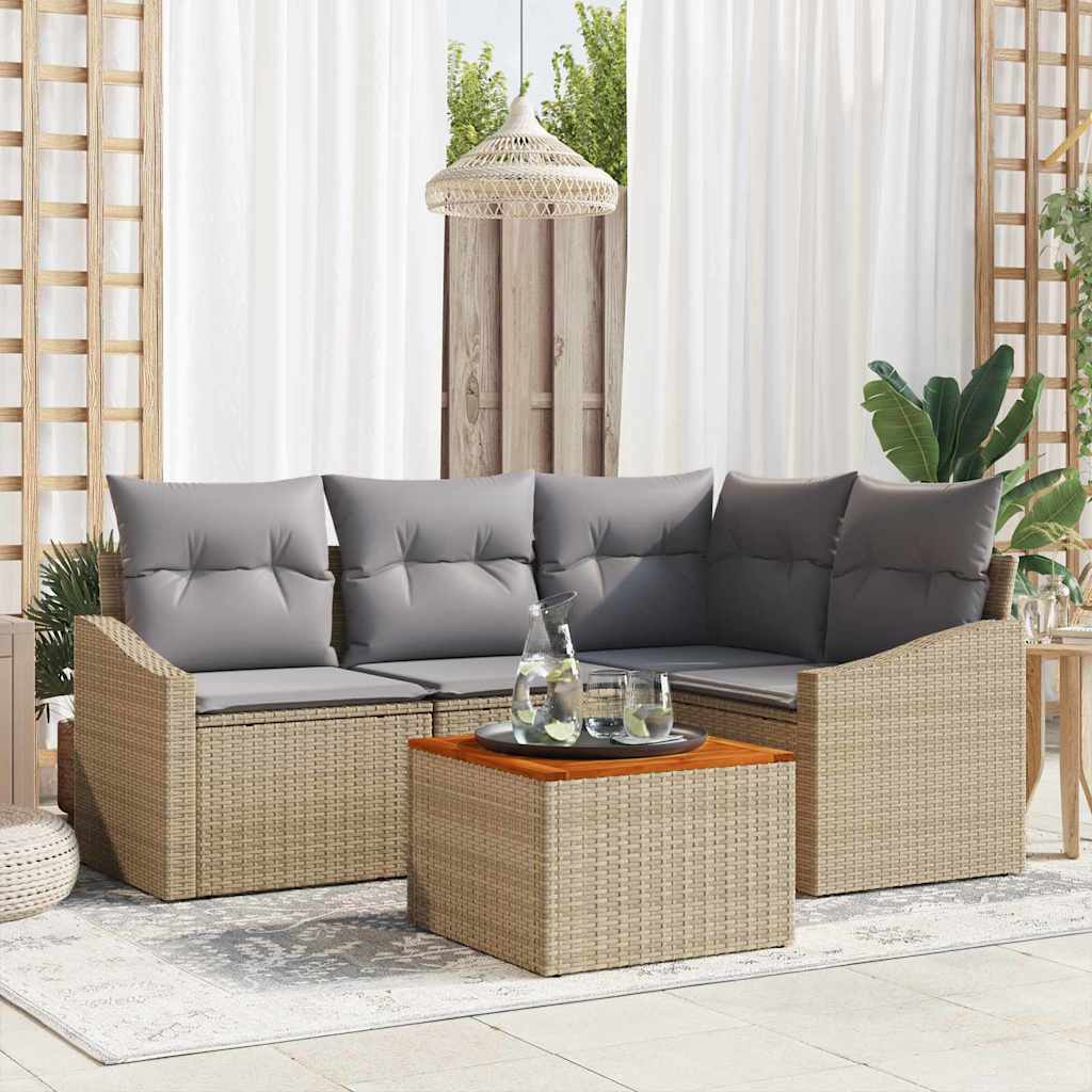 Gartensofa-set 5 stk. Beige und Hellgrau Poly-Rattan