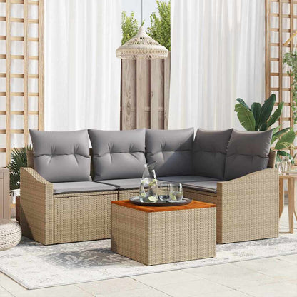 Gartensofa-set 5 stk. Beige und Hellgrau Poly-Rattan