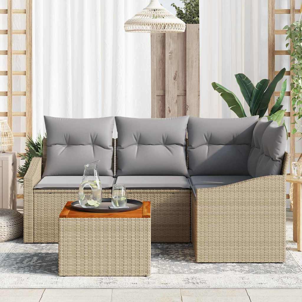 Gartensofa-set 5 stk. Beige und Hellgrau Poly-Rattan