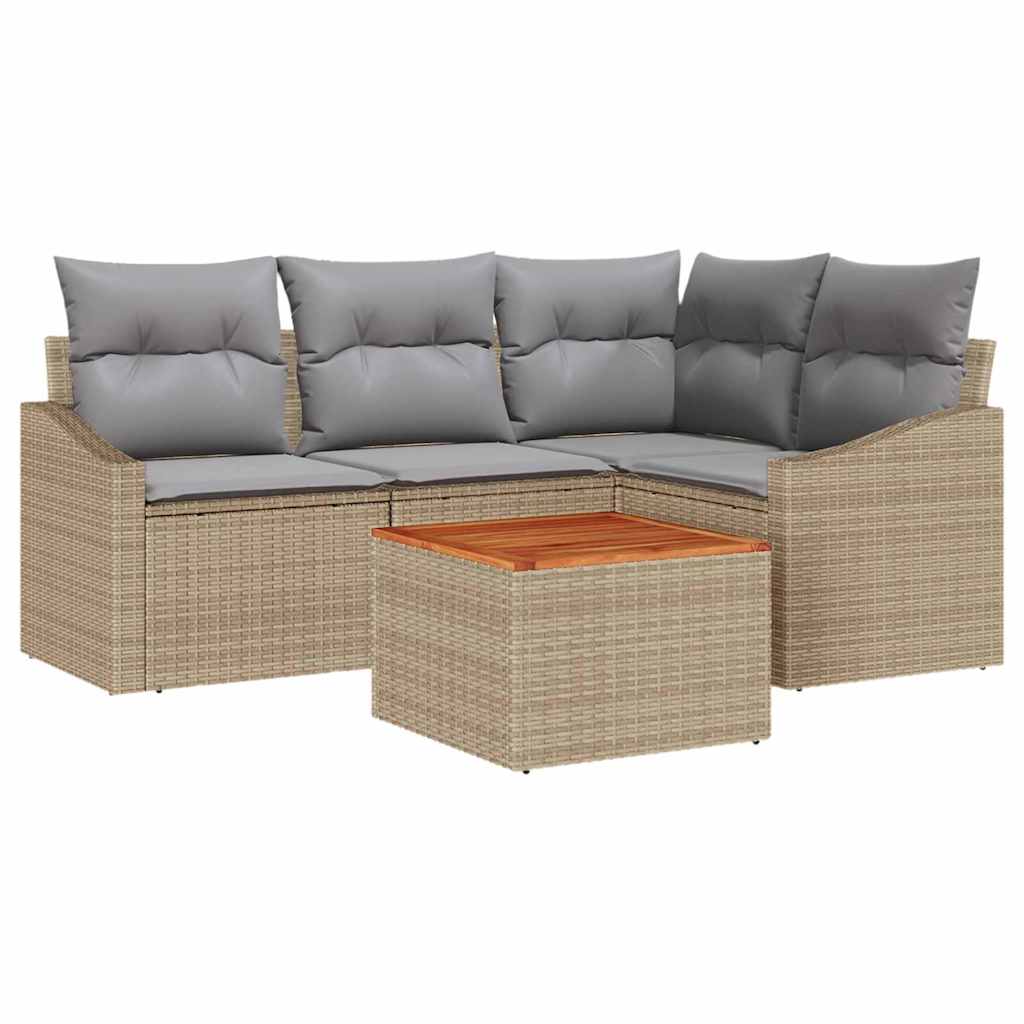 Gartensofa-set 5 stk. Beige und Hellgrau Poly-Rattan