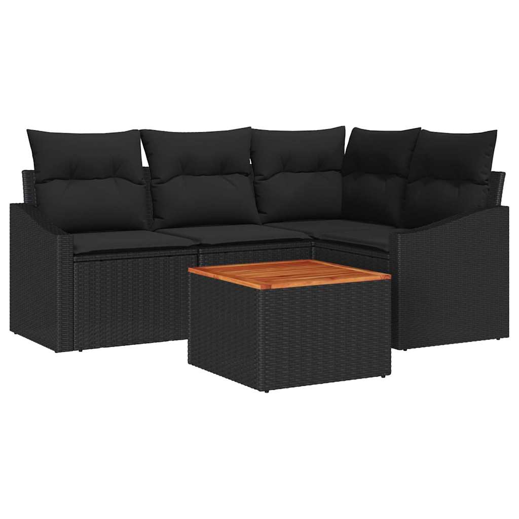 Gartensofa-set 5 stk. Schwarz Poly-Rattan