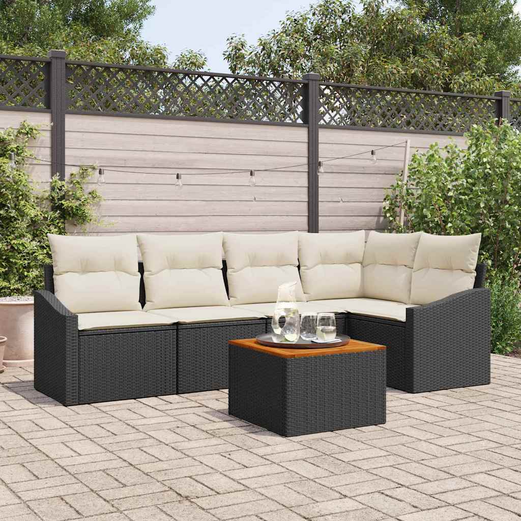 Gartensofa-set 6 stk. Schwarz und Creme Poly-Rattan