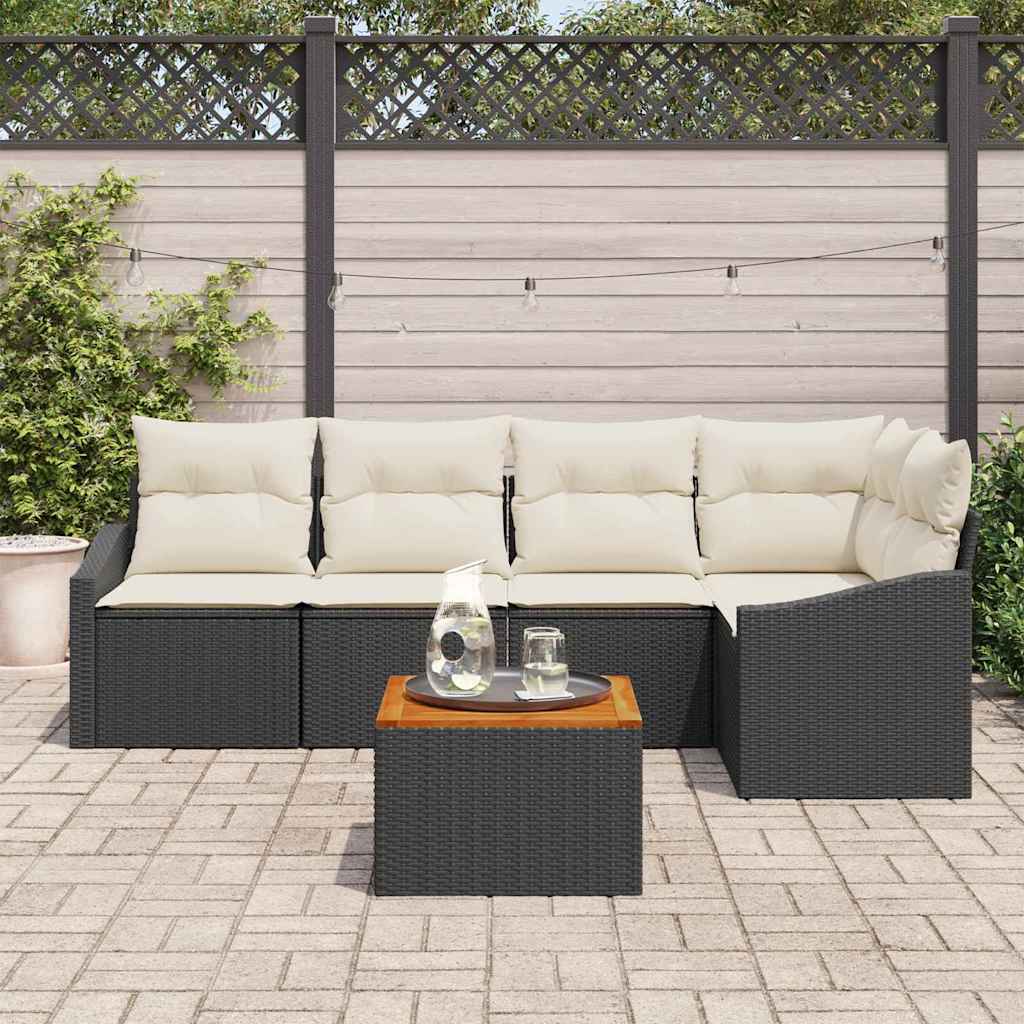 Gartensofa-set 6 stk. Schwarz und Creme Poly-Rattan