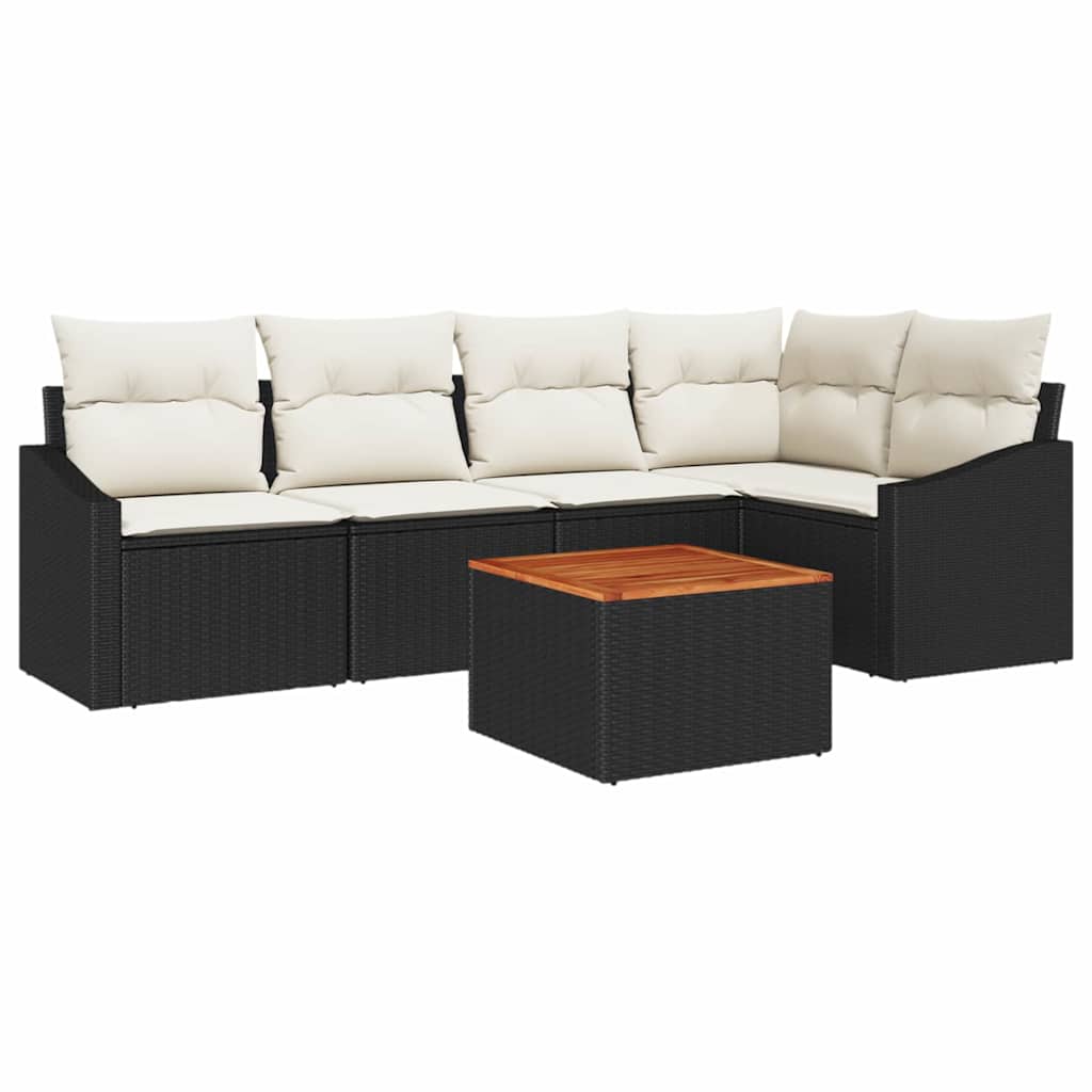 Gartensofa-set 6 stk. Schwarz und Creme Poly-Rattan