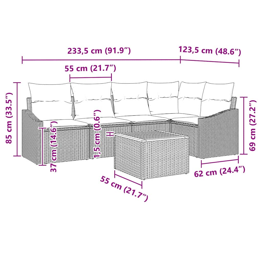 Gartensofa-set 6 stk. Schwarz und Creme Poly-Rattan