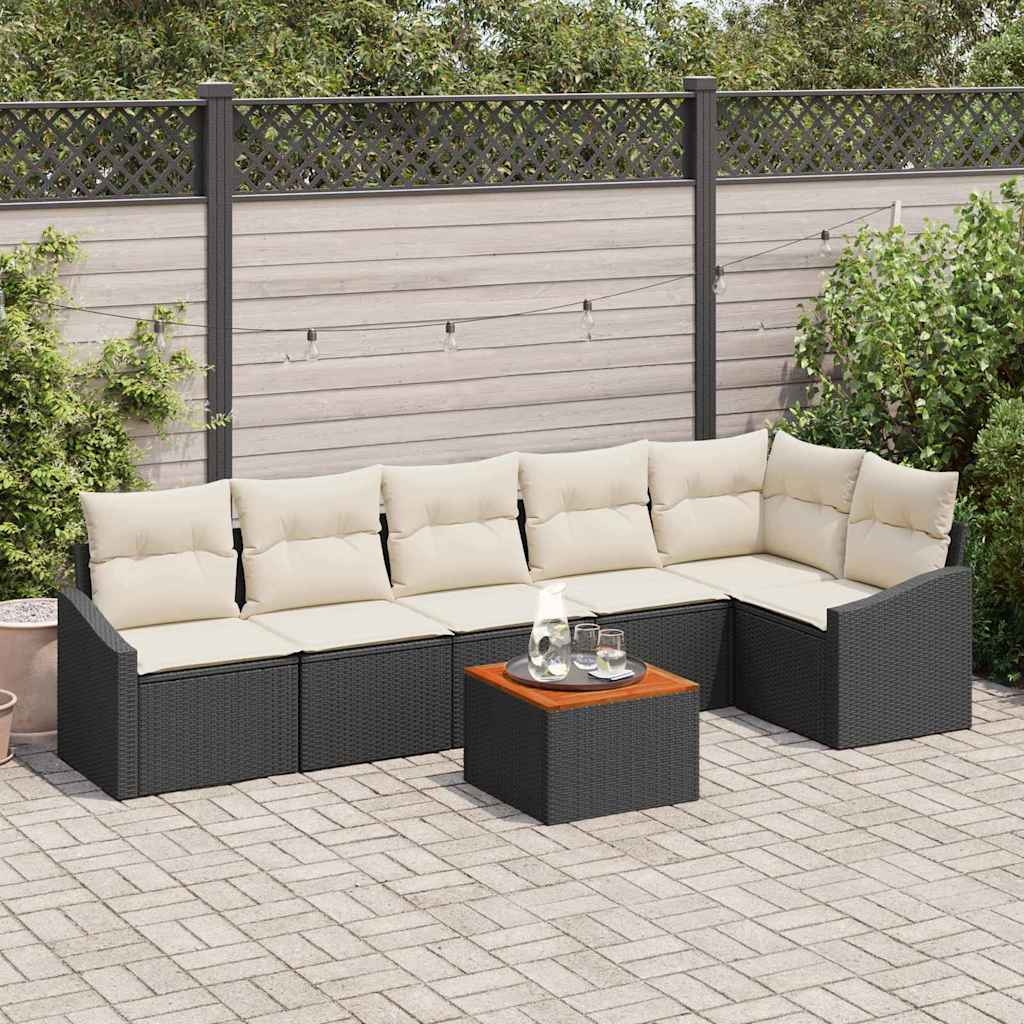Gartensofa-set 7 stk. Schwarz und Creme Poly-Rattan