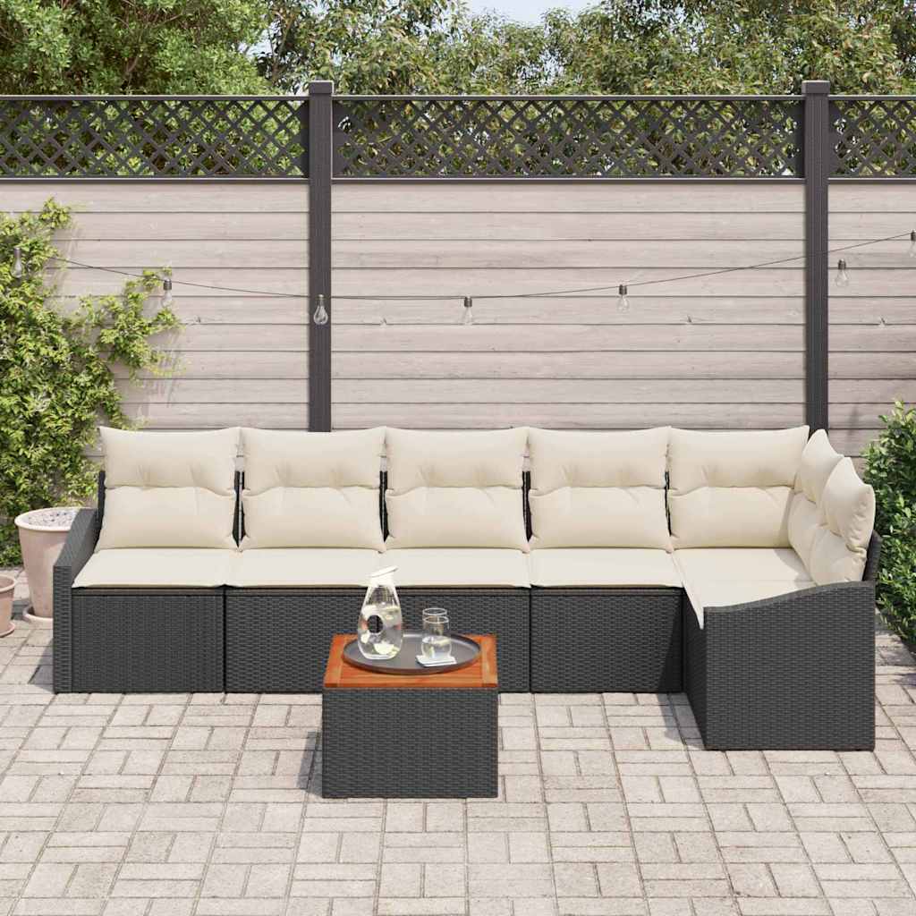 Gartensofa-set 7 stk. Schwarz und Creme Poly-Rattan