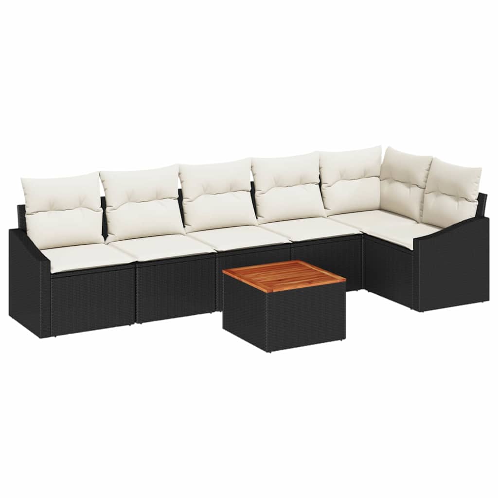 Gartensofa-set 7 stk. Schwarz und Creme Poly-Rattan