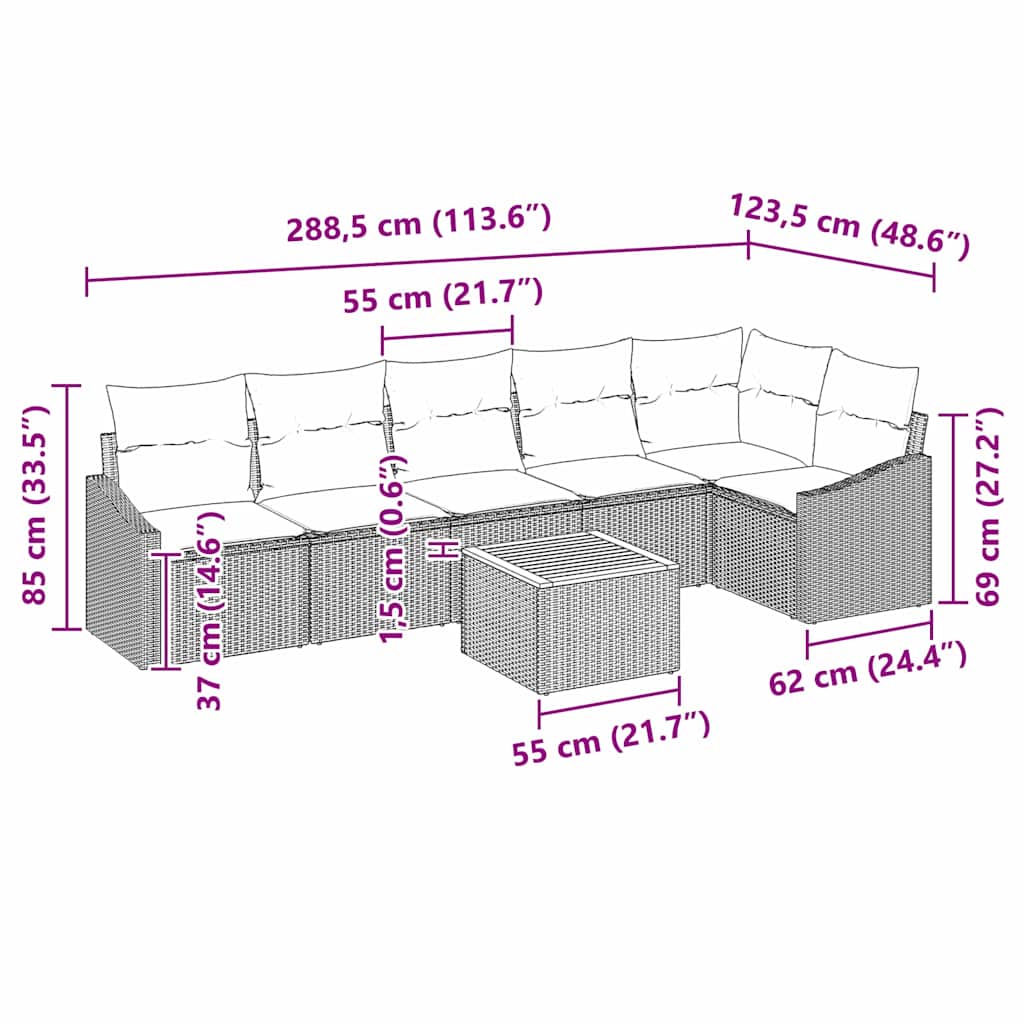 Gartensofa-set 7 stk. Schwarz und Creme Poly-Rattan