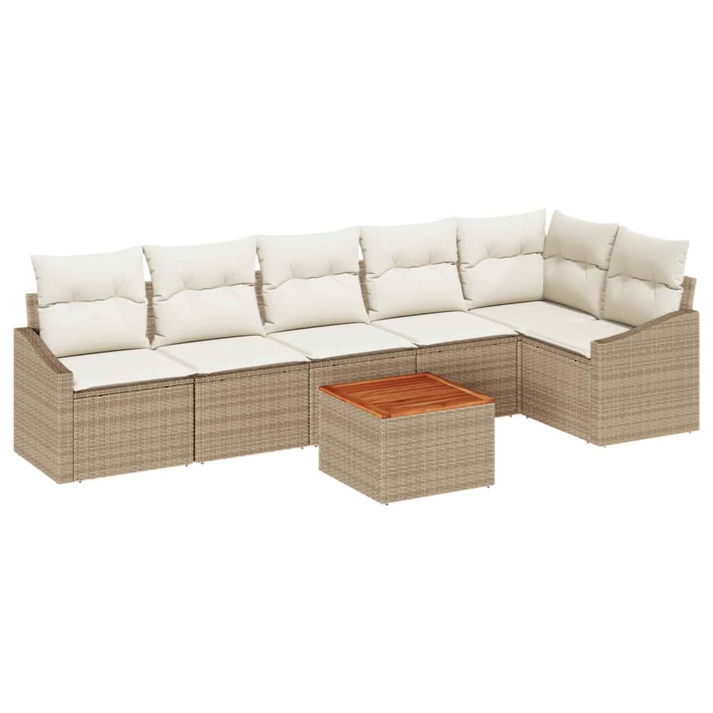 Gartensofa-set 7 stk. Beige und Creme Poly-Rattan