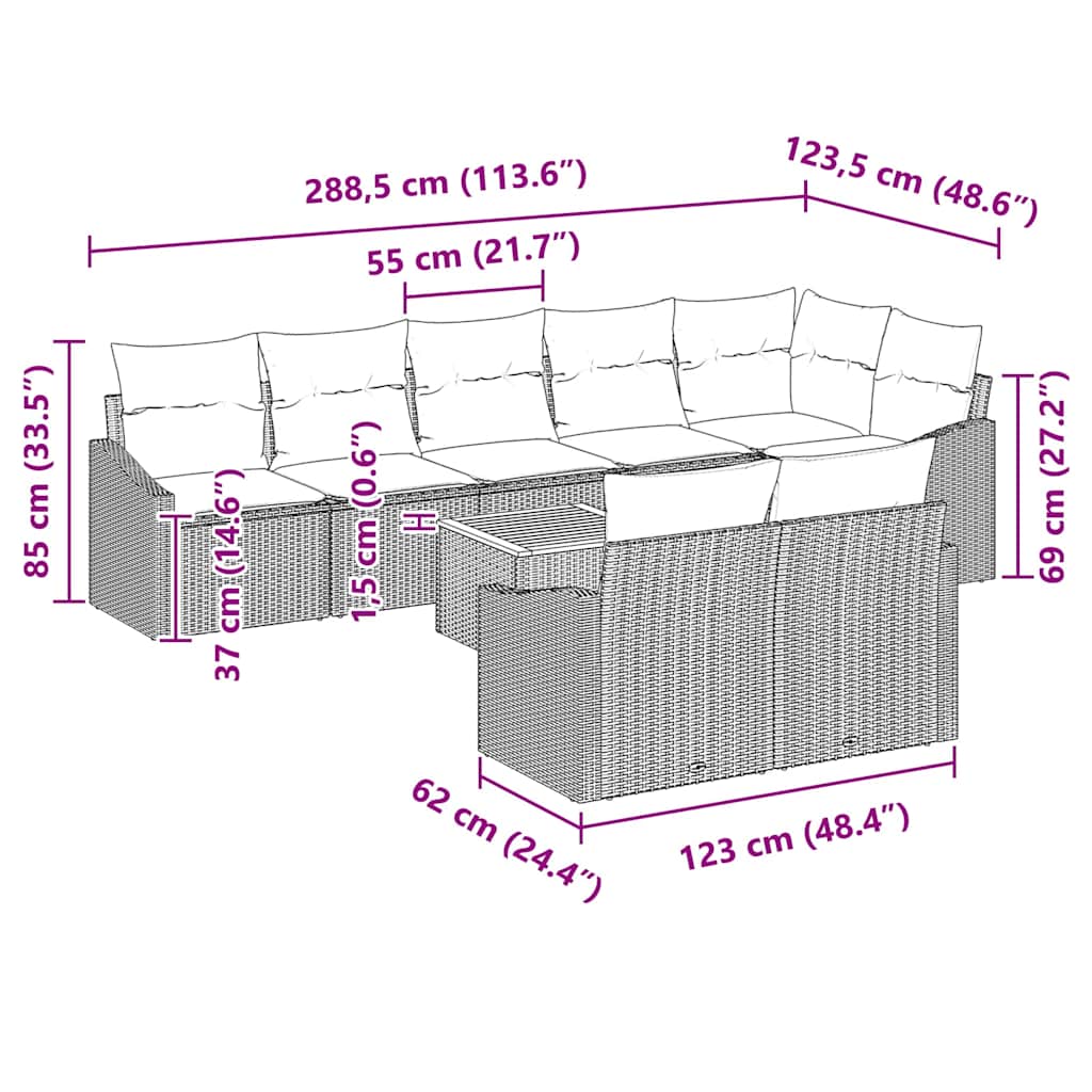 Gartensofa-set mit Speicher 9 pcs Grau Poly-Rattan