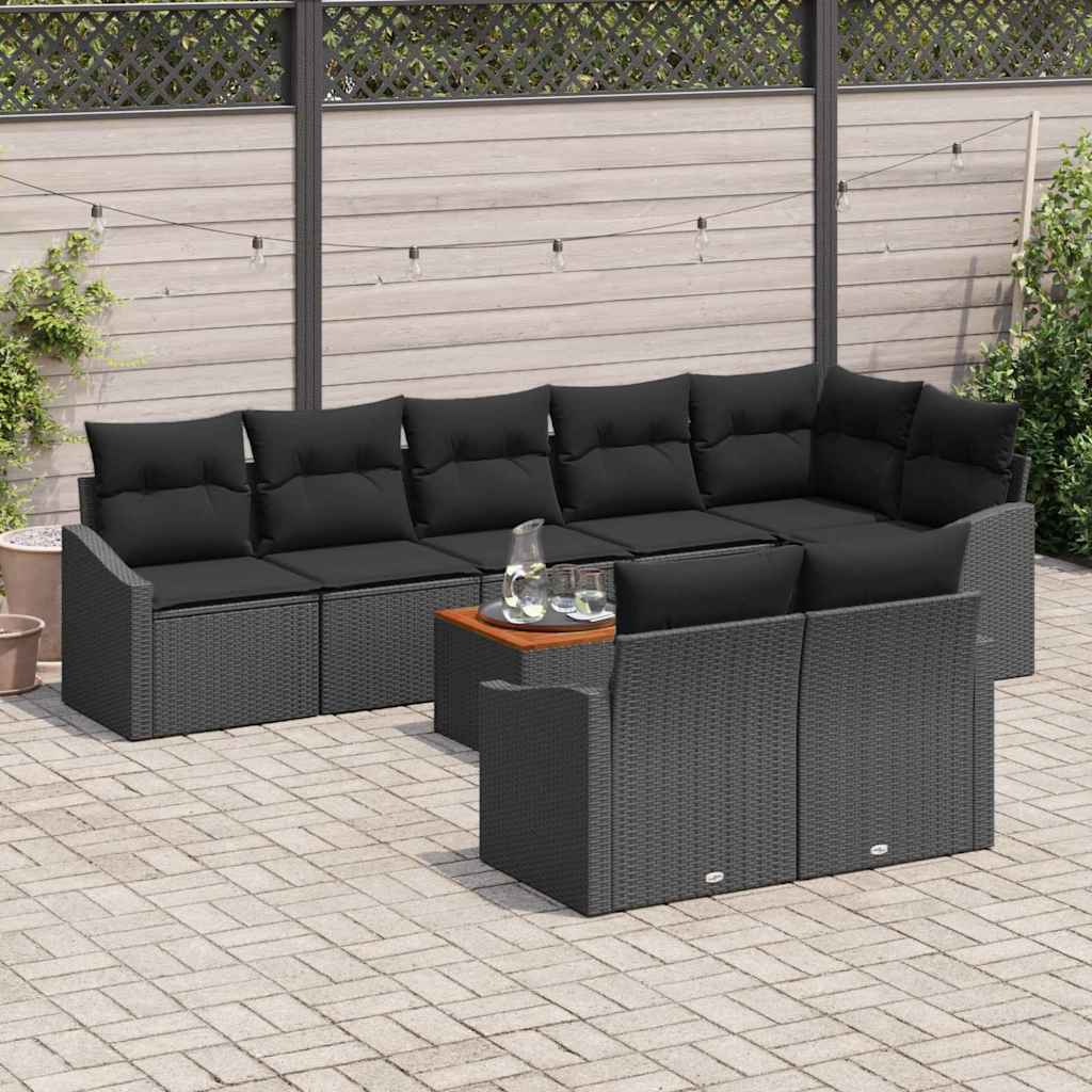 Gartensofa-set 9 Stk. Schwarz Poly-Rattan