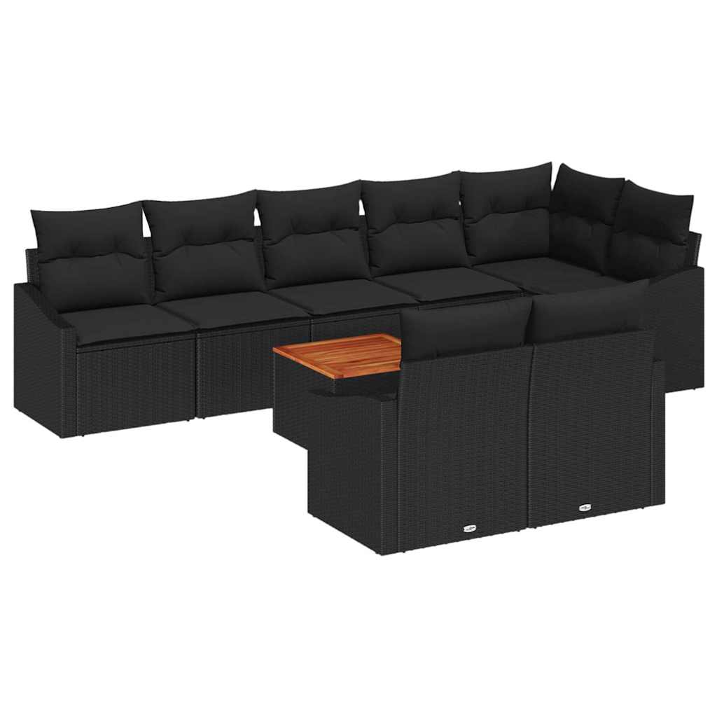 Gartensofa-set 9 Stk. Schwarz Poly-Rattan