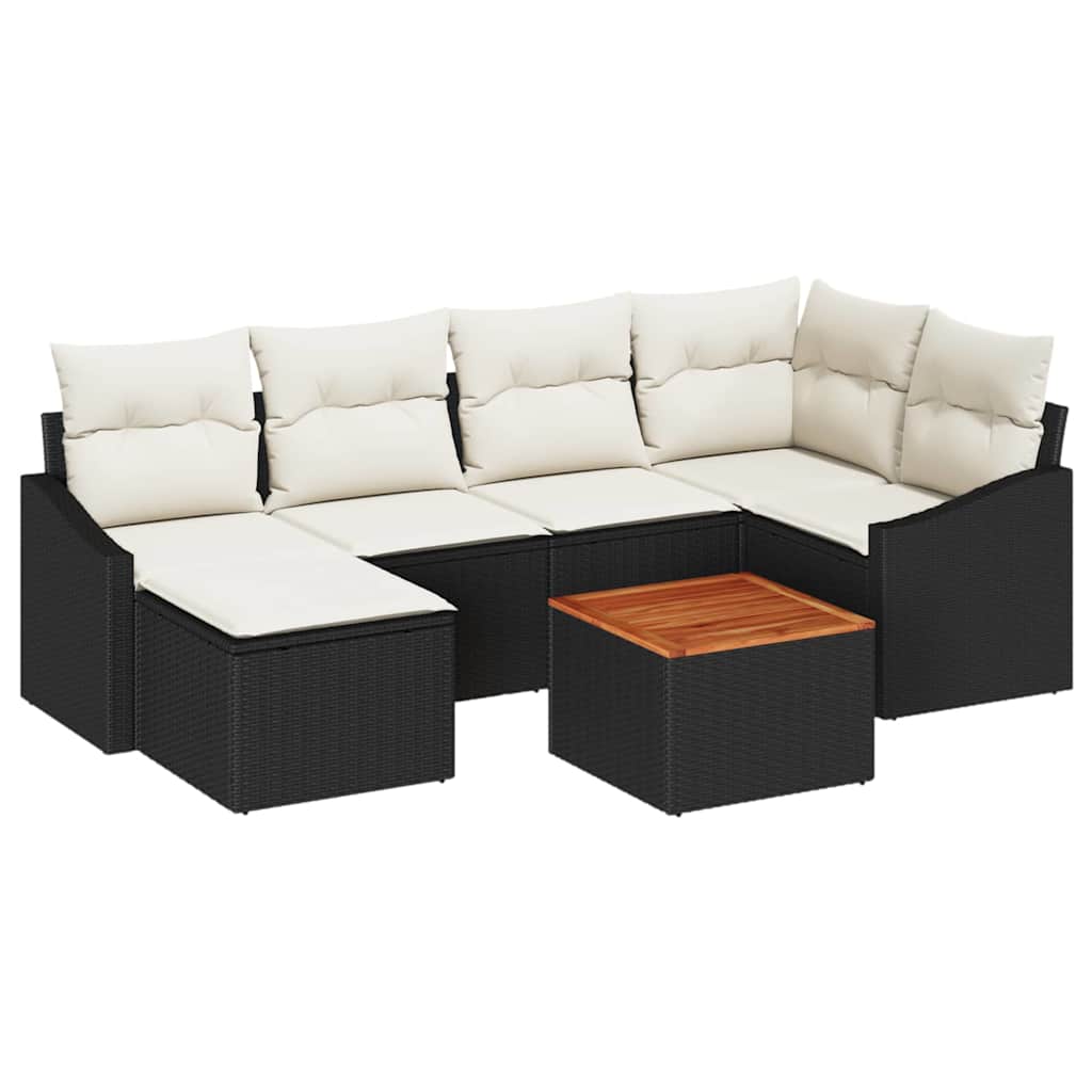Gartensofa-set 7 stk. Schwarz und Creme Poly-Rattan
