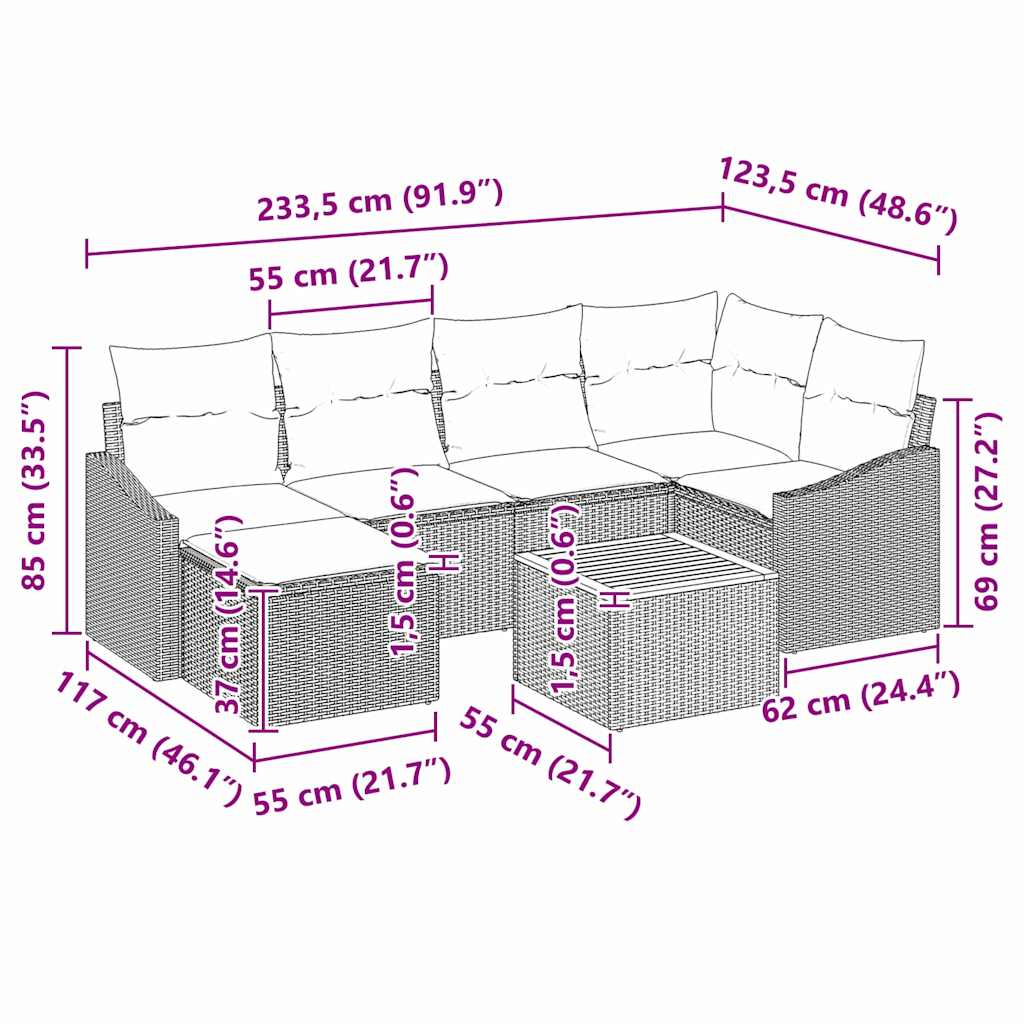 Gartensofa-set 7 stk. Schwarz und Creme Poly-Rattan