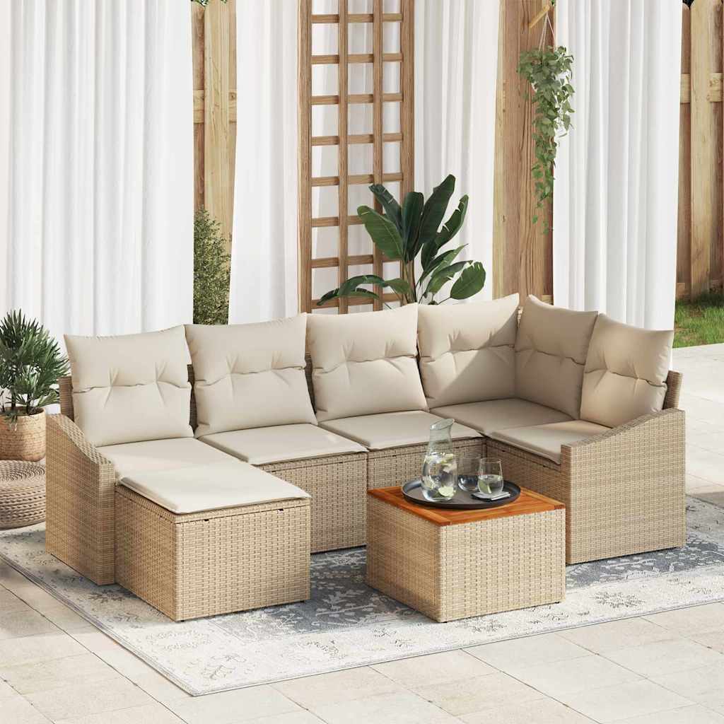 Gartensofa-set 7 stk. Beige und Creme Poly-Rattan