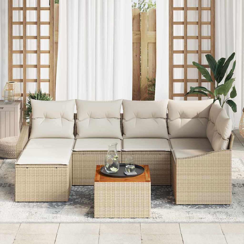 Gartensofa-set 7 stk. Beige und Creme Poly-Rattan