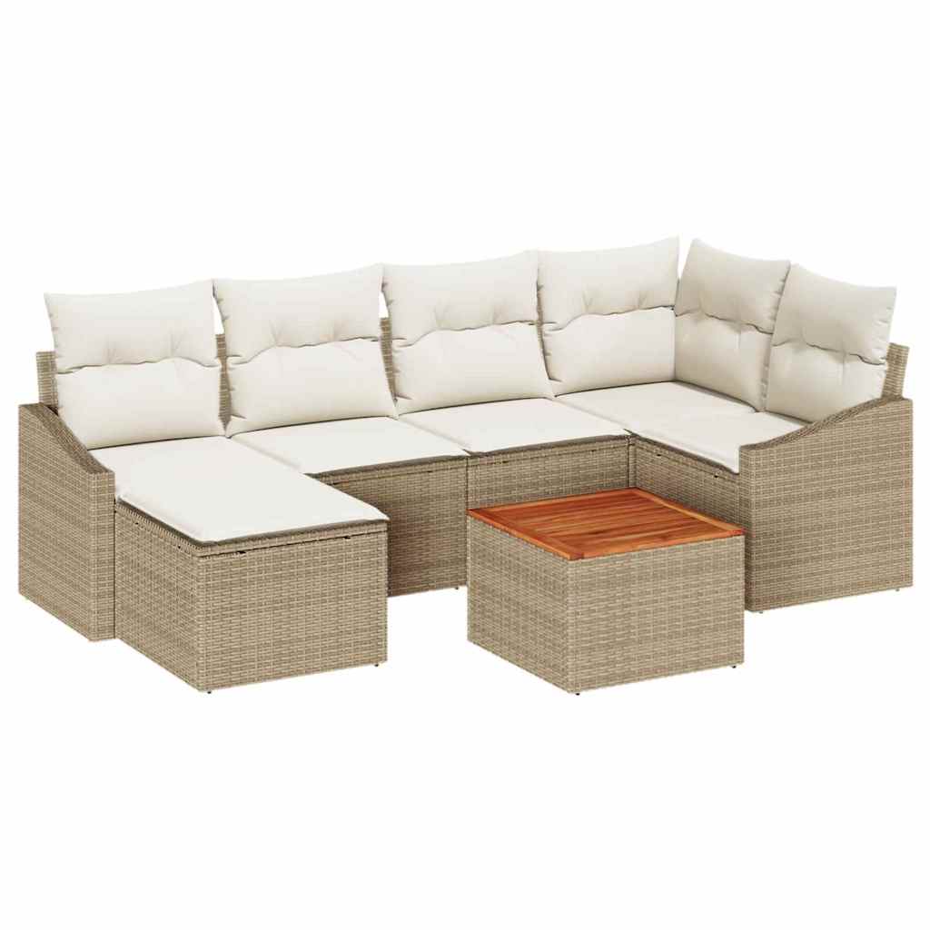 Gartensofa-set 7 stk. Beige und Creme Poly-Rattan