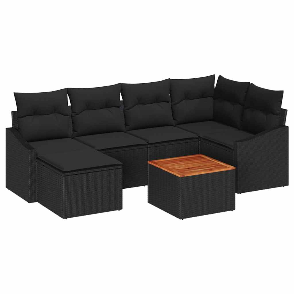 Gartensofa-set 7 Stk. Schwarz Poly-Rattan