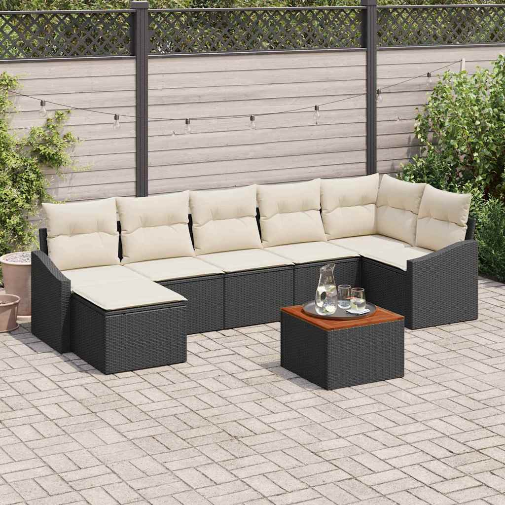 Gartensofa-set 8 stk. Schwarz und Creme Poly-Rattan