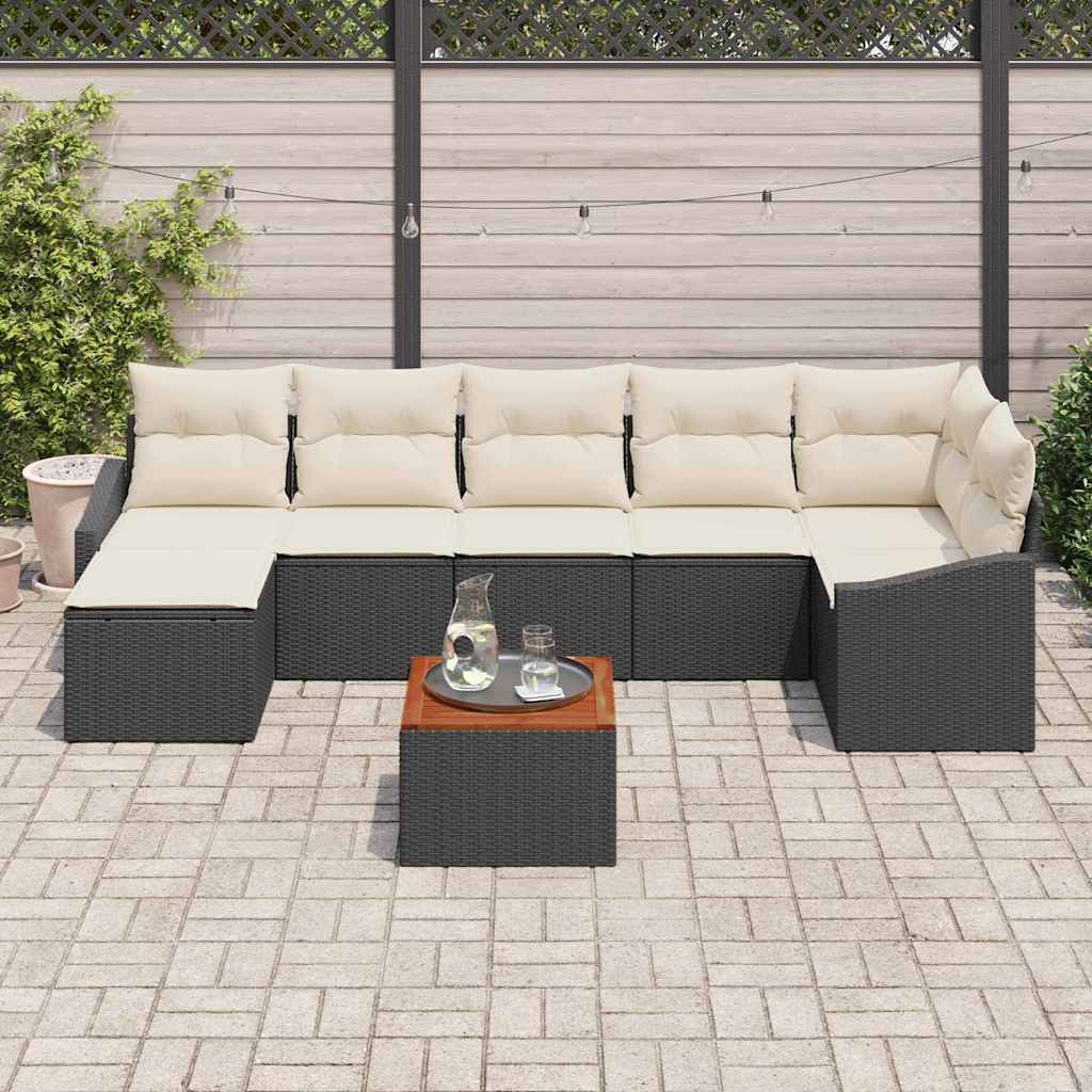 Gartensofa-set 8 stk. Schwarz und Creme Poly-Rattan