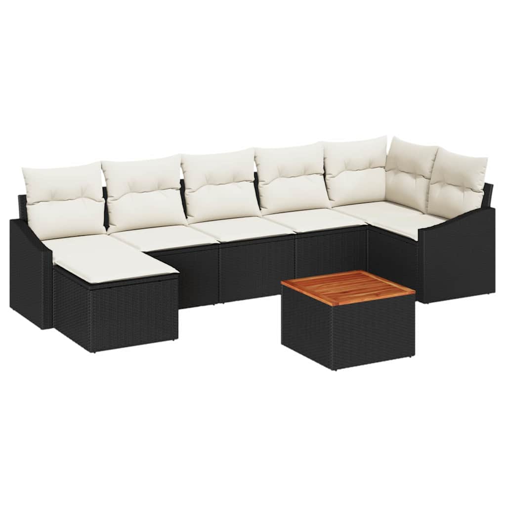 Gartensofa-set 8 stk. Schwarz und Creme Poly-Rattan
