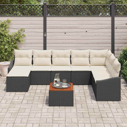 Gartensofa-set 9 stk. Schwarz und Creme Poly-Rattan