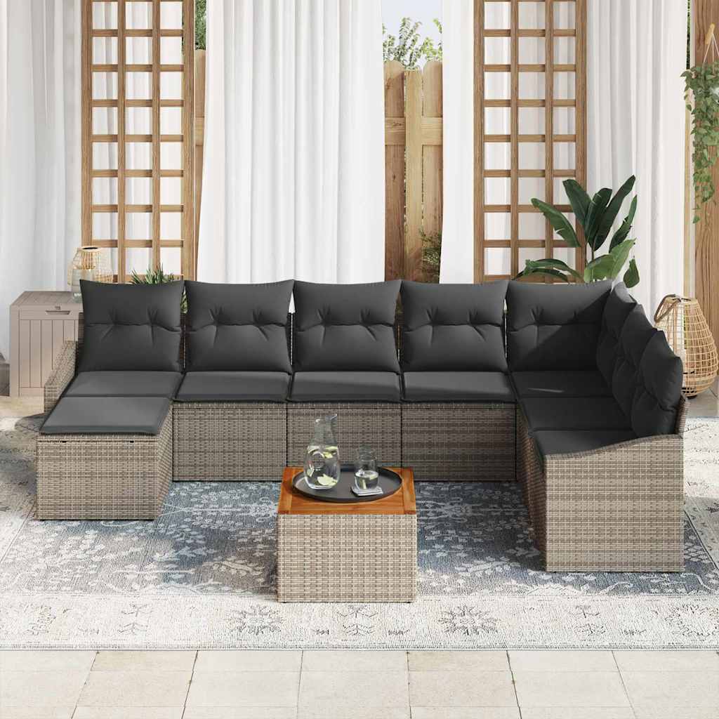Gartensofa-set mit Speicher 9 pcs Grau Poly-Rattan