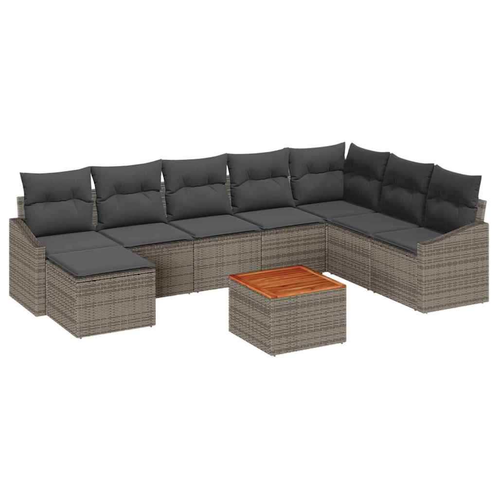 Gartensofa-set 9 Stk. Grau Poly-Rattan