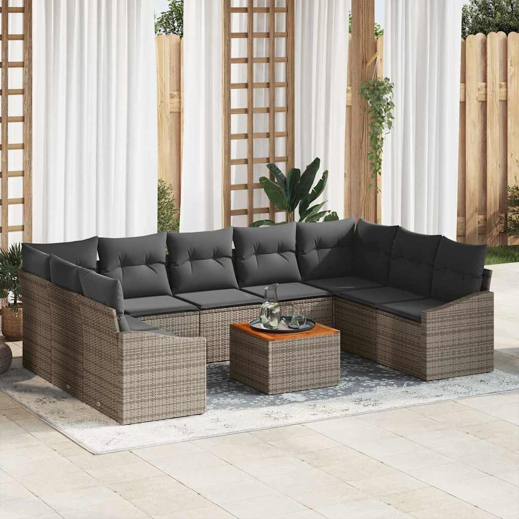 Gartensofa-set 10 stk. Grau Poly-Rattan